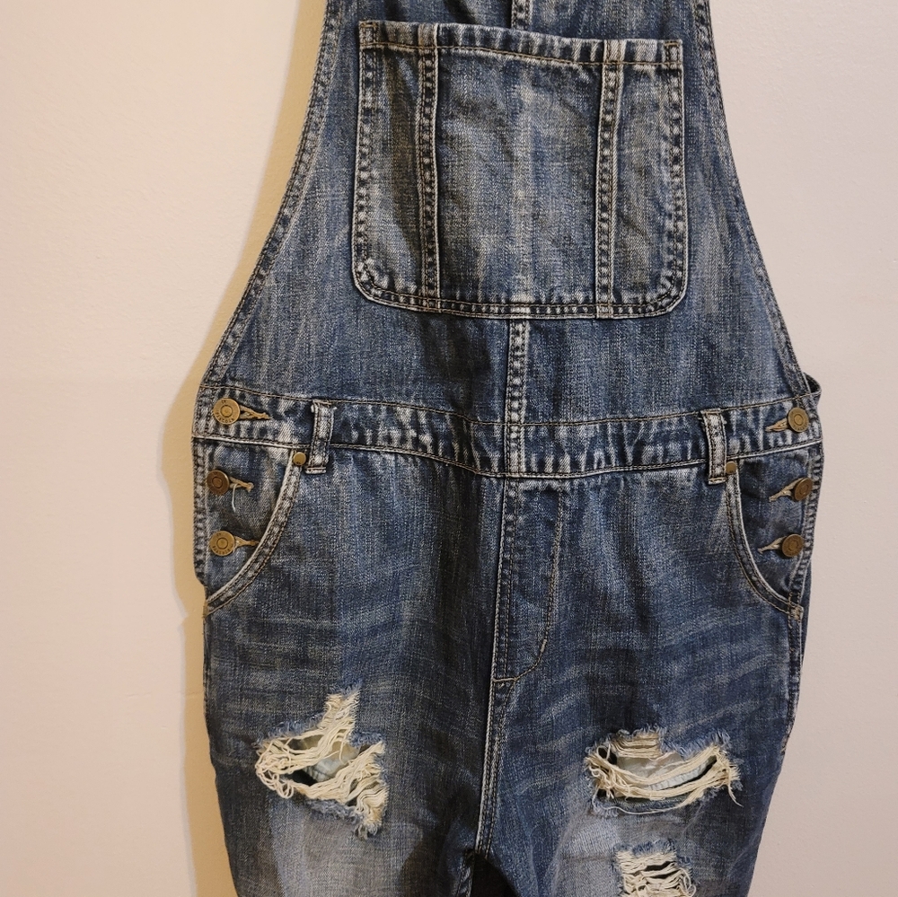 Pistola Dark Wash Denim Distressed Boyfriend Oversized Overalls Size M - Picture 4 of 4
